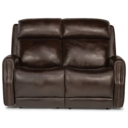 Transitional Power Leather Loveseat with Power Headrest
